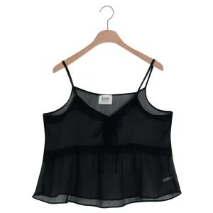 여성 쉬폰 리본 프릴 레이어드 시스루 뷔스티에 조끼 SOM-WVS-20551-블랙