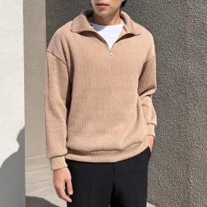 [더맨쉽] 남자 데일리 오버핏 반집업 니트 맨투맨