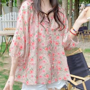 여성 소매 꽃무늬 플라워 여름 퍼프 블라우스