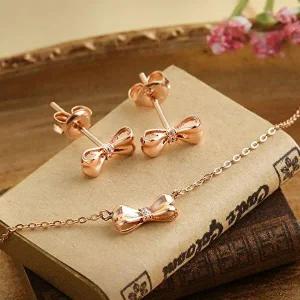 [비앤비골드]14K 엘리스 리본 큐빅 주얼리세트 (귀걸이+목걸이) NPS29309