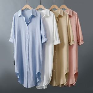 여름 소프트 린넨 카라 롱 셔츠 남방 원피스