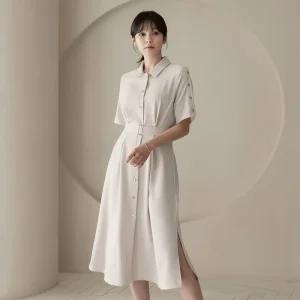 [시크라인] (~XXL까지) 하덴 소매버튼 플레어 셔츠 원피스 여름 하객룩 오피스룩 데이트 모임 미시 빅사이즈