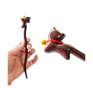 전통 박달 나무 고양이 헤어 비녀 올림 머리 핀 장식 GS0601306A