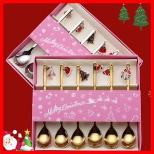 6pcs 스테인레스 스틸 크리스마스 커피 스푼 아이스크림 수프 설탕 디저트 티스푼 혼합 교반기 주방 식기