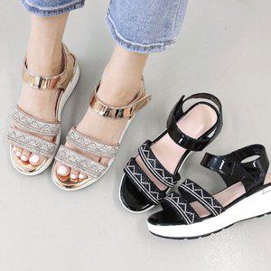 큐빅 블링 스트랩 여름 통굽 샌들 (4.5cm) 체리타