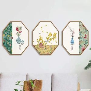 팔각 액자 한국화 동양화 한옥 풍속화 전통찻집 벽장식