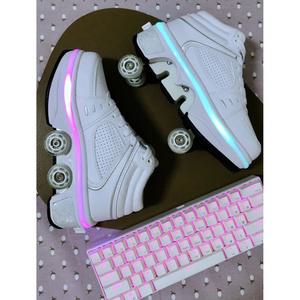 liekick 쿼드 스케이트 투명 롤러 스케이트 개폐식 롤러 슈즈 LED 휠 스니커즈 내장 힐리스