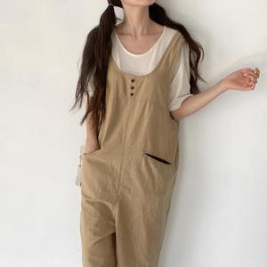 여성 마원단 점프수트 슬릿 오버롤 SS 버튼형