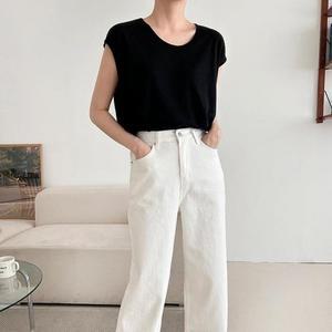 여자 캡소매 여름 찰랑 무지 롱티 민소매_3