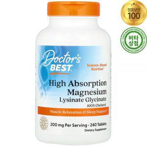 닥터스베스트 High Absorption 마그네슘 Magnesium 200mg 240정 비건 킬레이트 라이시네이트 글리시네이트