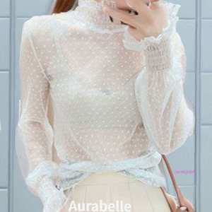 아우라벨르 화이트 블라우스 시스루 러플도트 티셔츠mno535