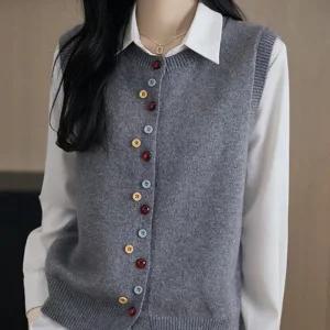 라운드넥 니트 조끼 무지개 단추 베스트 vs-52