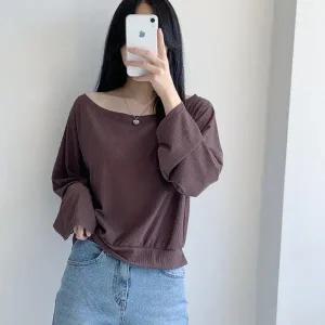 [VY] 여자 골지 환절기 편한 여성스러운 U넥 세미크롭 맨투맨_14187650_588847