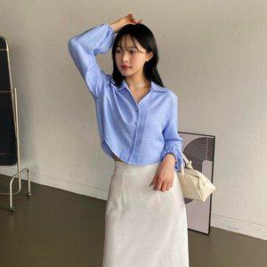 [VY] 여자 소매퍼프 포멀룩 SS 세미크롭 카라넥 블라우스_16423908_588847