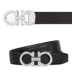 페라가모 25FW 블랙 브라운 더블 간치니 리버시블 벨트 67 9710 0686671