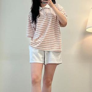 여성 배색카라반팔스트라이프 빅사이즈 면티