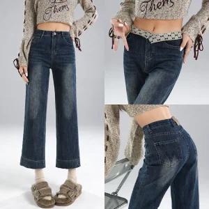 재입고 XZ-6015 / 키작녀 8부 9부 일자핏 와이드 여성 청바지 여자 데님팬츠
