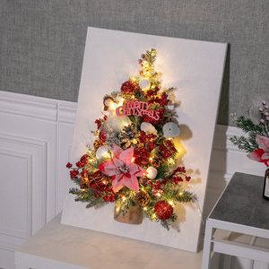 크리스마스 액자 트리 벽 장식 LED 스노우 레드 포인꽃 캔버스 70cm 벽걸이 소품 데코