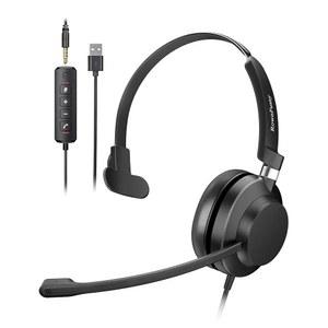 PC 및 노트북용 마이크가 장착된 Rownfus USB 셋 인라인 볼륨 제어 기능이 있는 인이어 유선 폰 MS 팀용 통화 응답 버튼 IP 워크 스