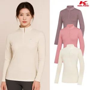 콜핑 여성 멜란지 스트라이프 보온 등산 긴팔 반집업 티셔츠