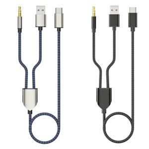 aux케이블 2-in-1 C형 차량용 오디오 케이블 1분할 2 USB A 3.5mm 코드 라인 N0HC