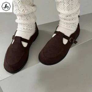 [애슬릿] 메리제인 로퍼 소 가죽 플랫 버클 스트랩 발 편한