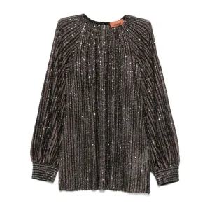 브라운 시퀸 장식 스트라이프 롱 슬리브 셔츠 DS25WN17 BK01CLS80E3