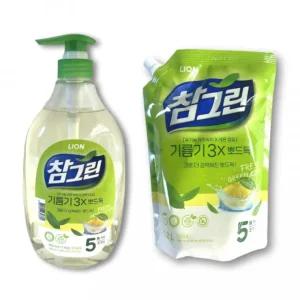 참그린 녹차뽀드득 주방세제 1kg 펌프형 용기 리필 식기세제