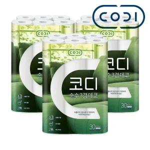 코디 순수 3겹 데코 두루마리 휴지 화장지 30M 30롤 X 3개