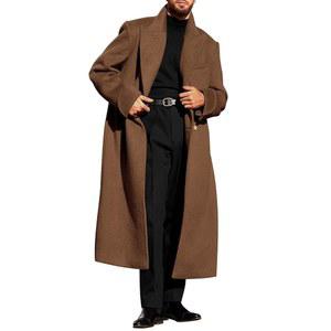 런카티 남성 울 블렌드 완두콩 코트 노치 칼라 더블 가슴 롱 재킷 트렌치코트 클래식 겨울 오버코트