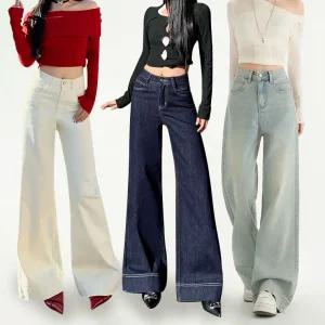 [ 품절임박 -30% ] DM-5930/ 여성여자 부츠컷청바지 와이드 스판데님팬츠 통 나팔 크림진