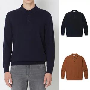 [브렌우드]워셔블  카라 니트 네이비 오렌지