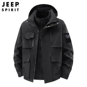 JEEPspirit 남성 3-in-1 두꺼워진 분리형 따뜻한 재킷 가을 겨울 2피스 세트
