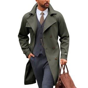 런카티 남성 트렌치코트 더블 가슴 노치 라펠 캐주얼 벨트 바람막이 가을 클래식 롱 재킷 오버코트