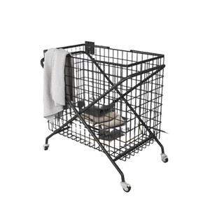 대형 햄퍼 클린업 이동형 사각 빨래방카트 철제 접이식 런드리 바스켓 세탁소 흰색 호텔