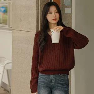 가을무드2 꽈배기 루즈핏 니트(라운드/브이넥)