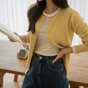 [시크폭스] [실키모달]플레인 라운드 니트 가디건_53CA753