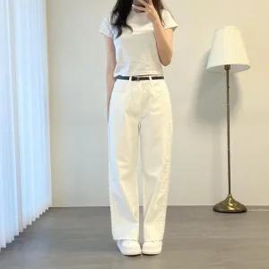 여자 통큰 와이드핏 코튼면 화이트 백팬츠 바지
