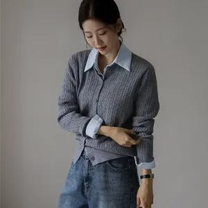 [시크폭스] [실키모달]케이블 라운드 니트 가디건_53CA752