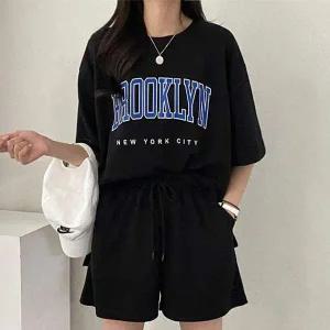 여성 여자코디세트 반팔 반바지 라운드넥 여름 코디 4컬러 셋업