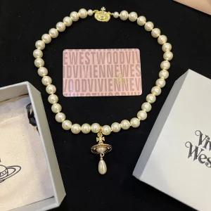미국 진품 비비안 웨스트우드 나나 드롭 진주 목걸이 초커 골드톤 365855100524