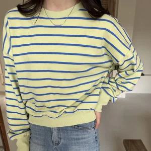 국산 여성 라운드 세미크롭 단가라 긴팔 맨투맨 LL-WSH-4842-옐로우