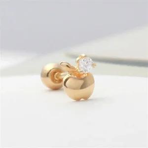 10K GOLD 사과 큐빅 금 피어싱 귀걸이 한쪽