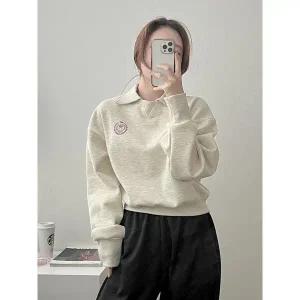 [하프클럽/샵앤]국산 여성 카라넥 크라운 세미크롭 긴팔 맨투맨 LL-WSH-4844-연