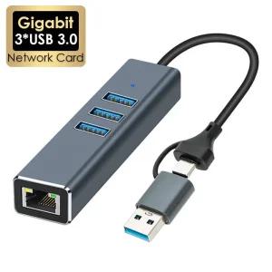 C타입랜선 LAN 젠더 USBUSB-C 1Gbps 허브 도킹스테이션 C - RJ45 1000Mbps 이더넷 어댑터 3 USB 30 기가비