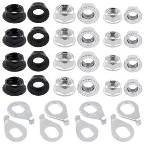 Mardatt 60Pcs M8 M9.5 M10 자전거 휠 액슬 너트 및 허브 육각 플랜지 너트, 전방 후방 안전 와셔 고정 클립이 포함된 세탁기 모음 키트