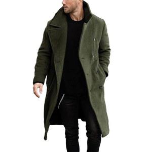 마크롬 남성 더블 가슴 트렌치코트 캐주얼 라펠 칼라 비즈니스 겨울 롱 오버코트