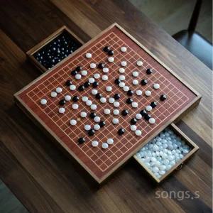 서랍형 바둑판 고급 원목 알까기 싱글 선물 세트 기원