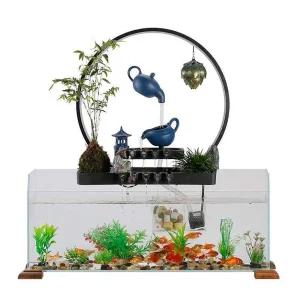 열대어 어항 LED 수족관 거실 라운드 조명 개업 선물 어항(대형걸이화분+유리사각수조/A타입)