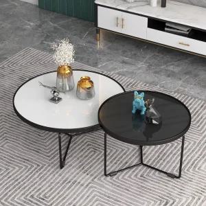거실 테이블 심플 원형 강화 유리 커피 식탁 세트 테이블 - 소형(55x45cm+70x37cm)
